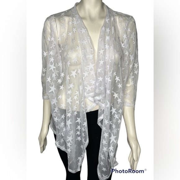 NWT SML Sport White Star Mesh Cardigan Size Med - Picture 1 of 6